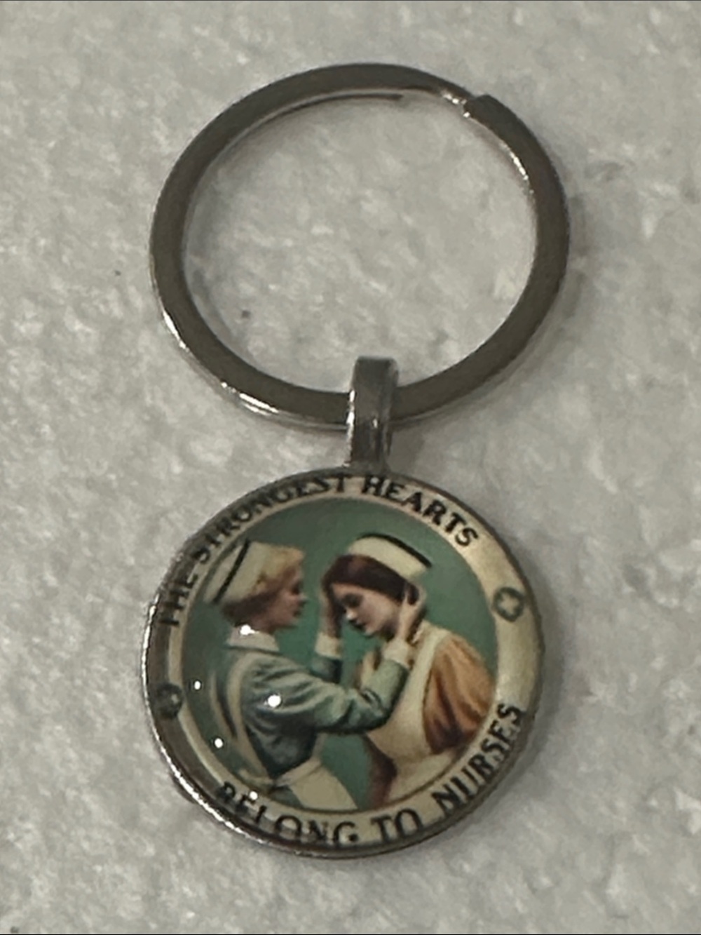 Green Nurse-Themed Round Keychain Pendant